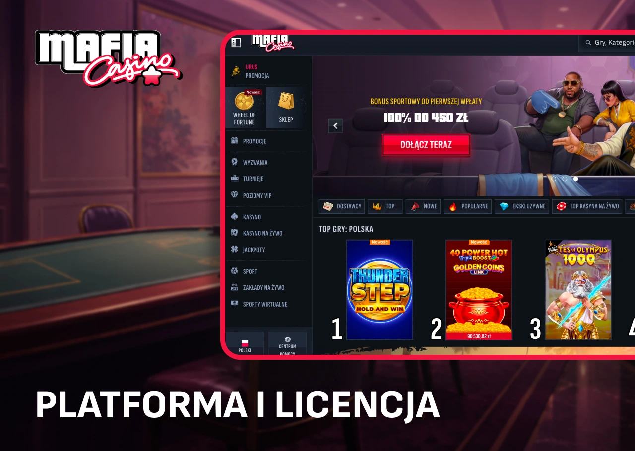 Informacje o licencji i interfejsie oficjalnej strony Mafia Casino.