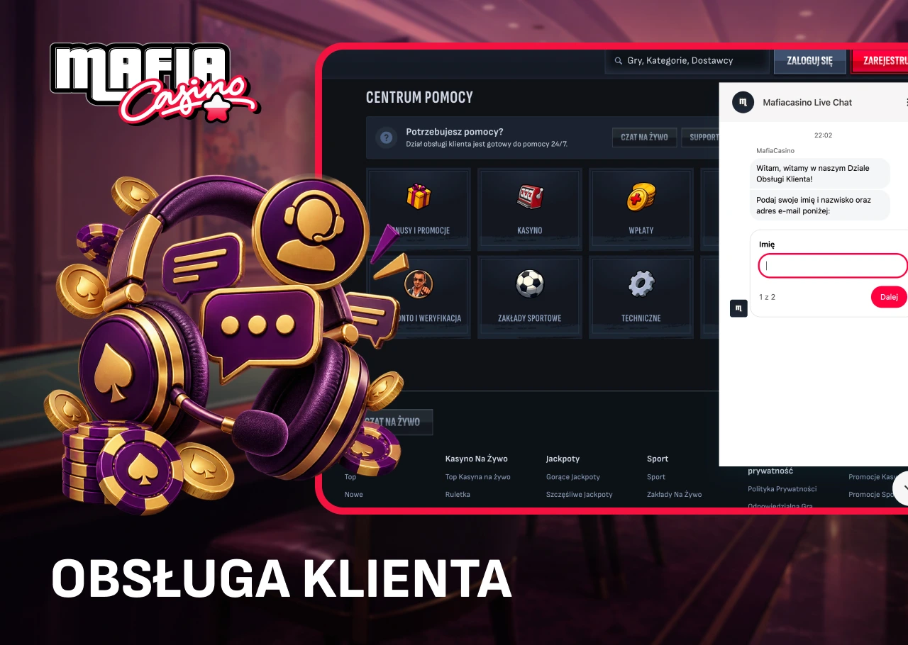Kontakty i czat na żywo obsługi klienta Mafia Casino.