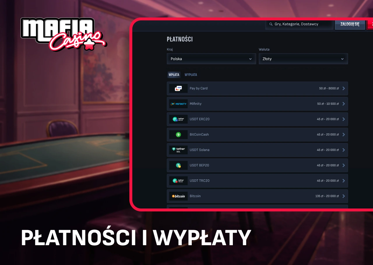 Alt (PL): Dostępne metody płatności do wpłaty depozytu i wypłaty środków.